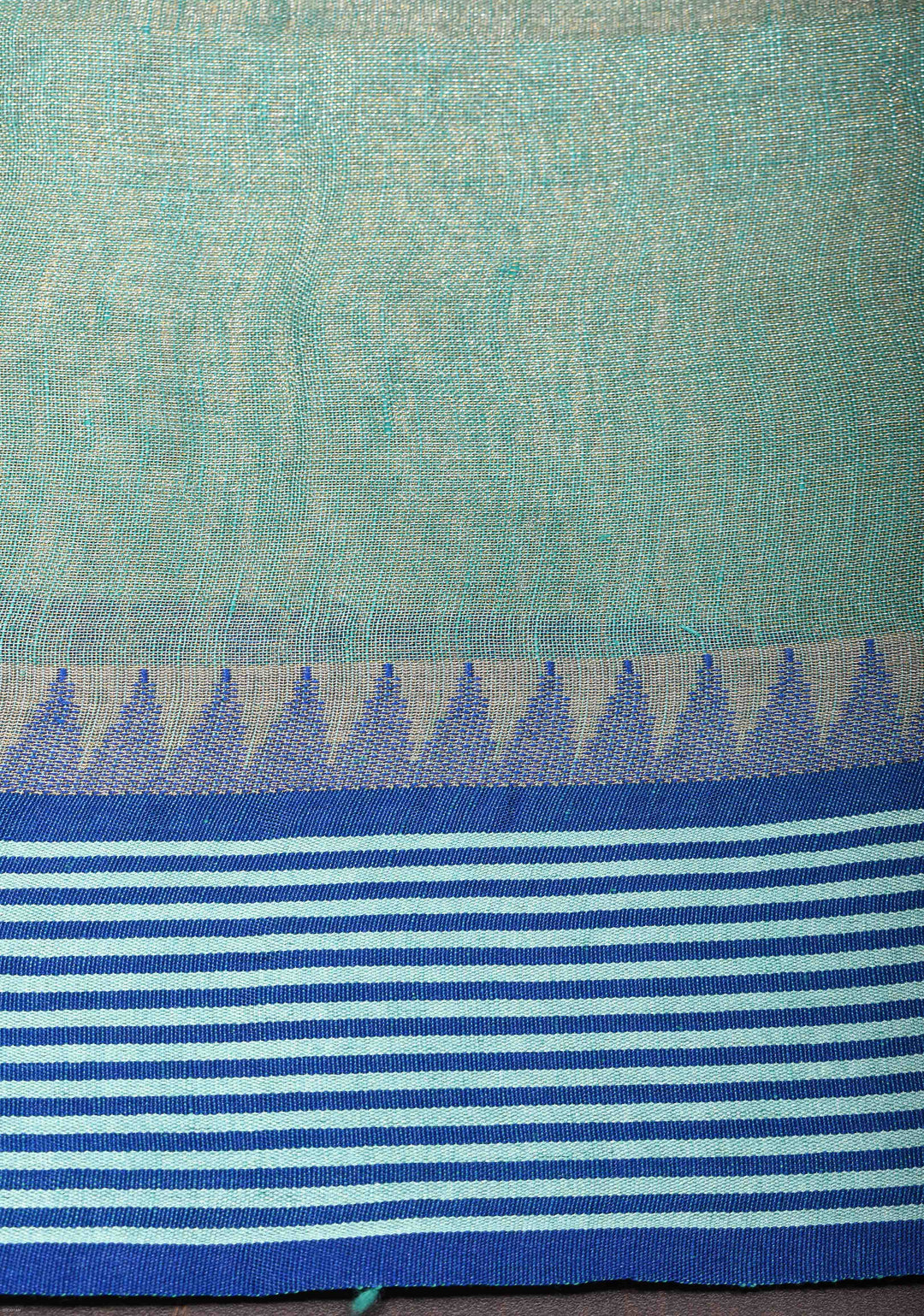 Tealish Green Tissue Linen Saree with Contrast Border and Pallu
