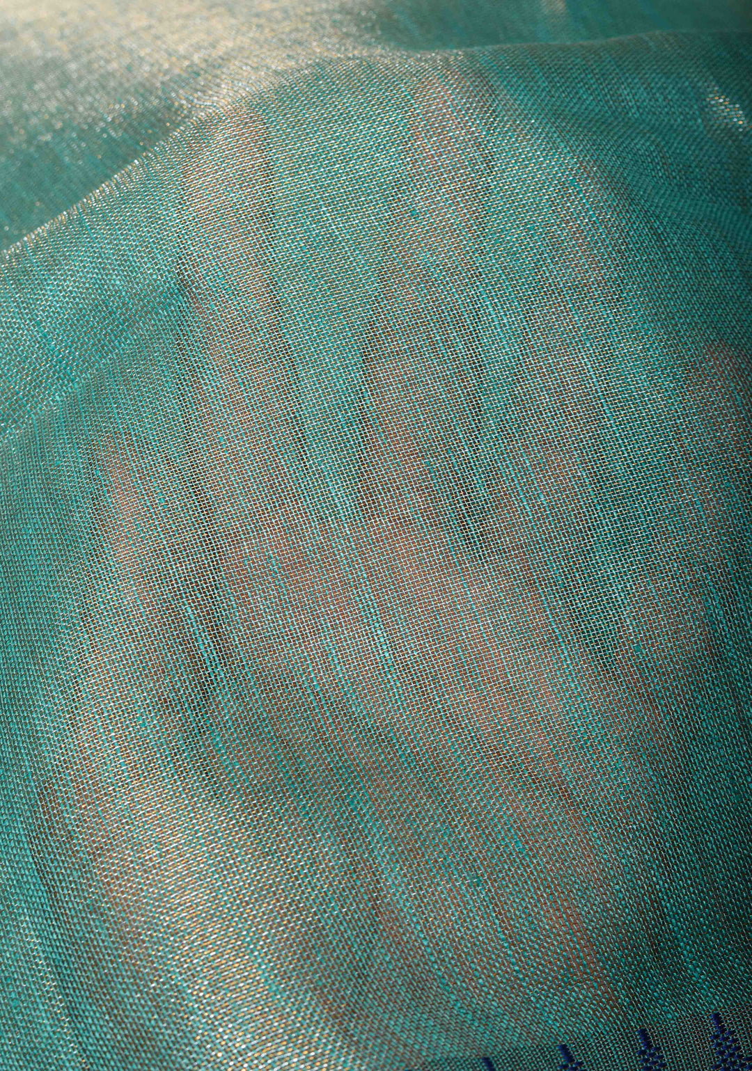 Tealish Green Tissue Linen Saree with Contrast Border and Pallu