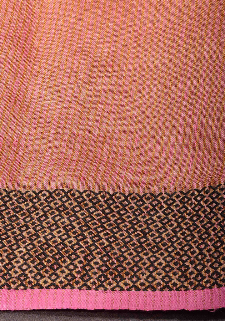 Pink Tissue Linen Saree with Contrasting Zari Border and Pallu