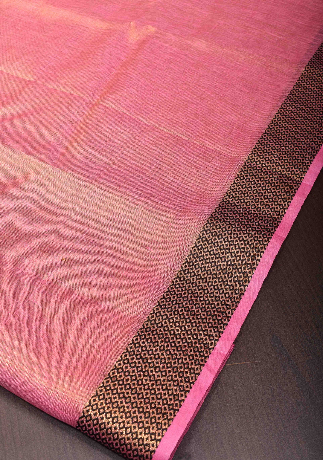 Pink Tissue Linen Saree with Contrasting Zari Border and Pallu