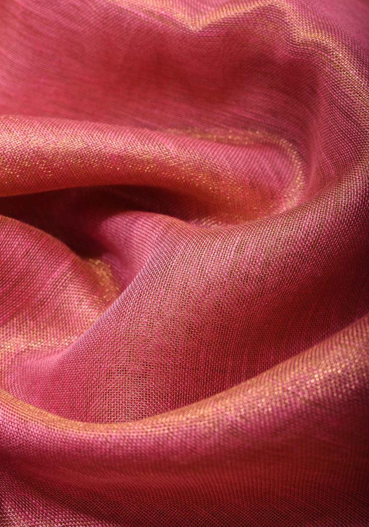 Pink Tissue Linen Saree with Contrasting Zari Border and Pallu