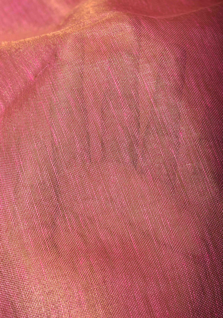 Pink Tissue Linen Saree with Contrasting Zari Border and Pallu