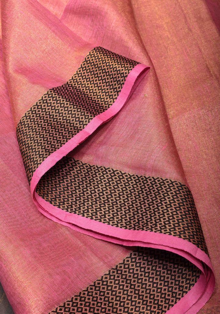 Pink Tissue Linen Saree with Contrasting Zari Border and Pallu
