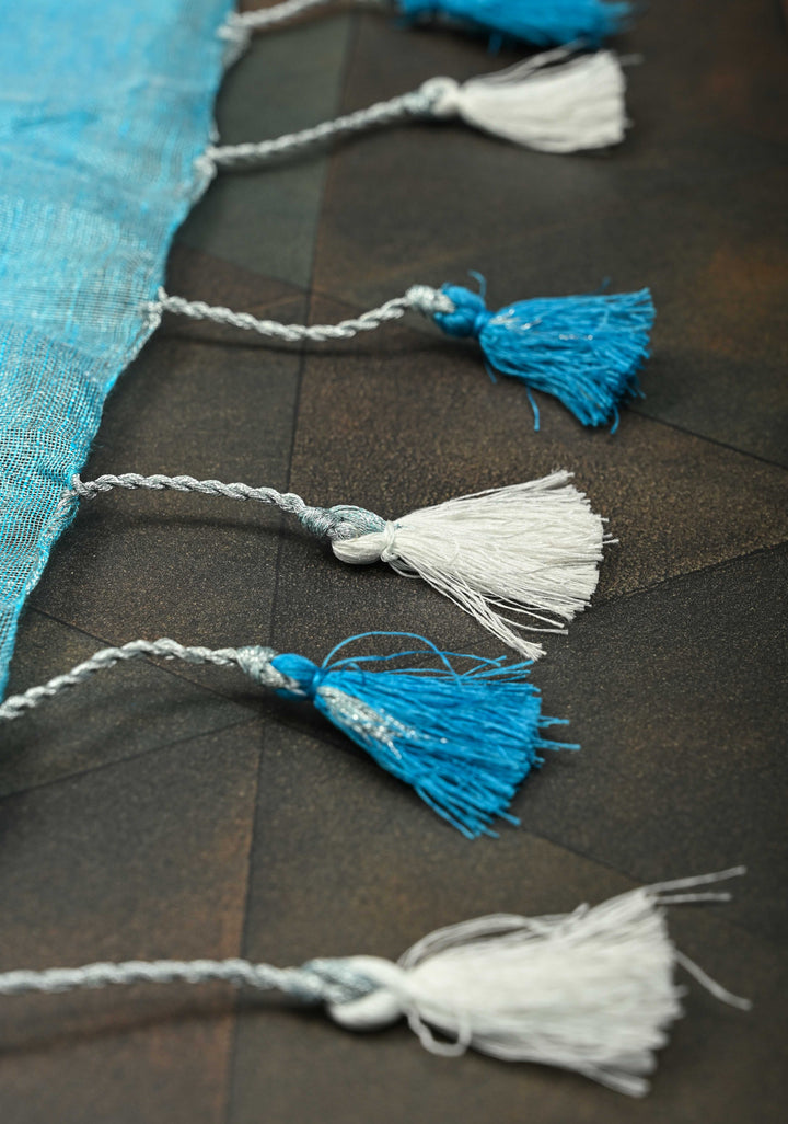 Azure Blue Tissue Saree with Bead and embroidery handwork