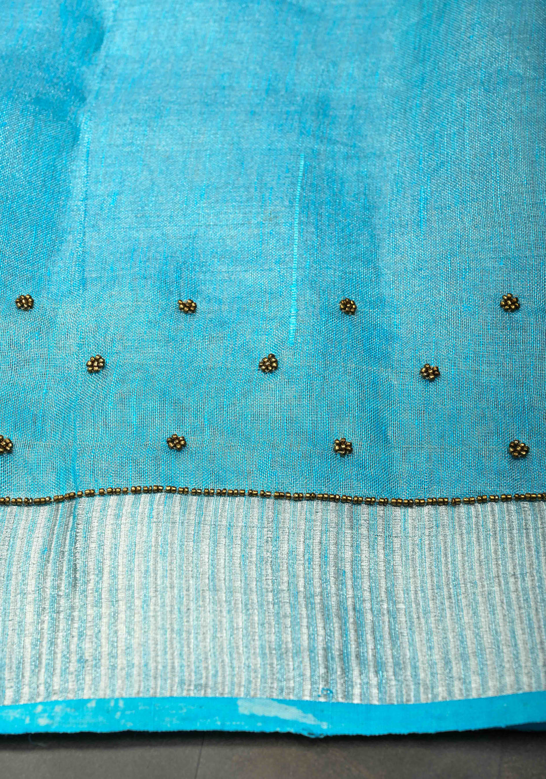 Azure Blue Tissue Saree with Bead and embroidery handwork