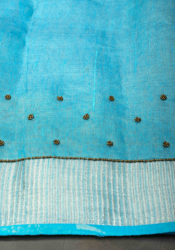 Azure Blue Tissue Saree with Bead and embroidery handwork