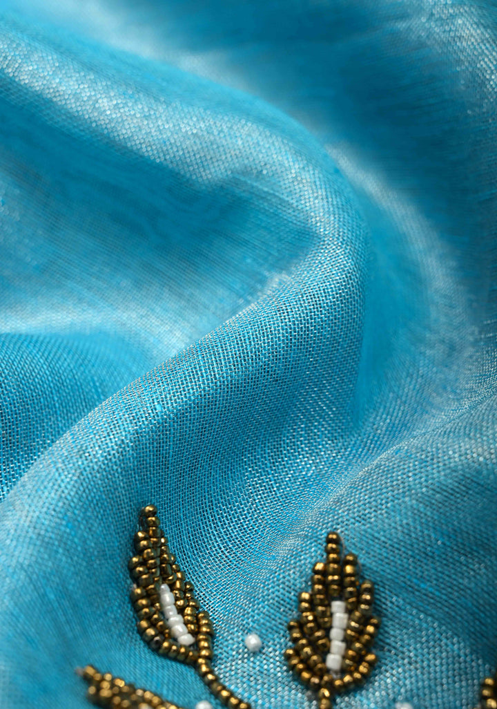 Azure Blue Tissue Saree with Bead and embroidery handwork