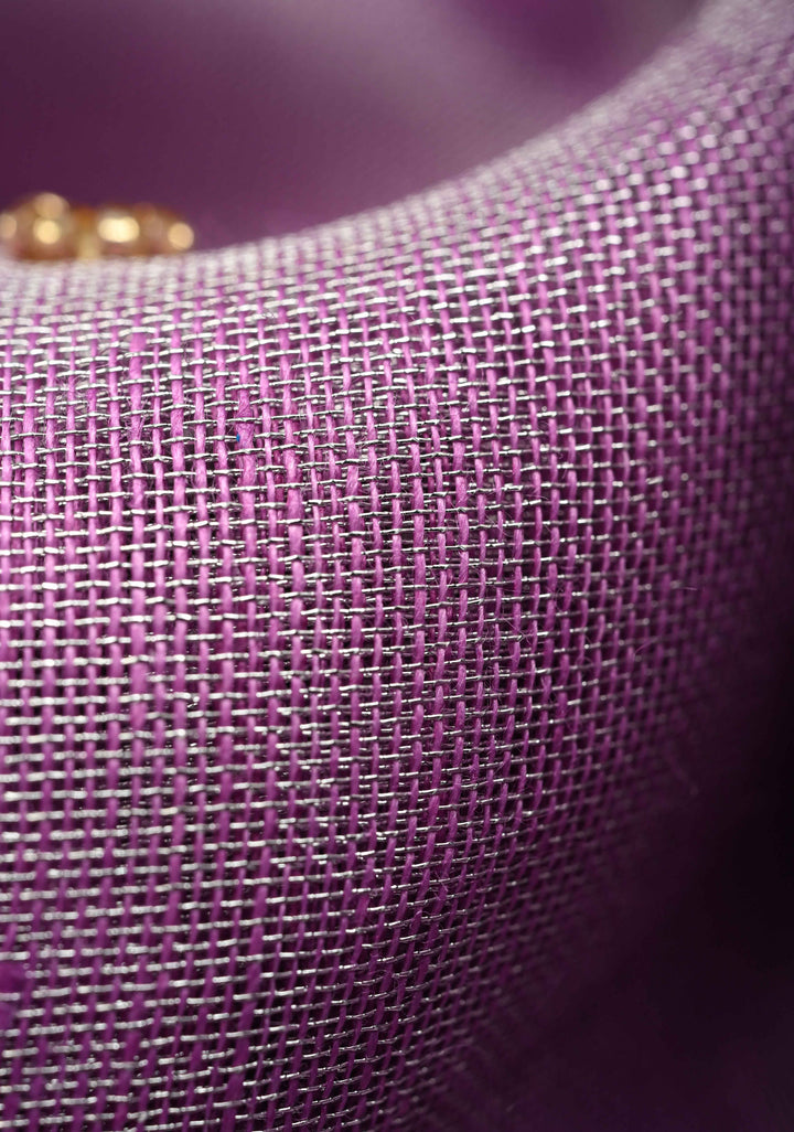 Hand Embroidery Beadwork on Tissue Linen Saree in Lavender with Silver Tissue