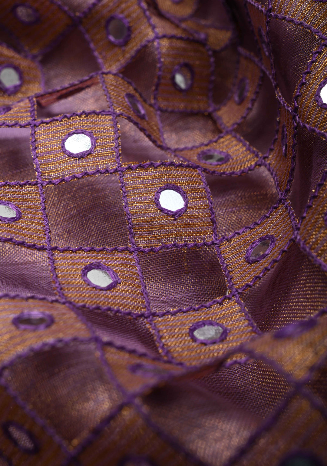 Lavender Cutwork and Mirror Work on Tissue Linen Saree with Zari Border