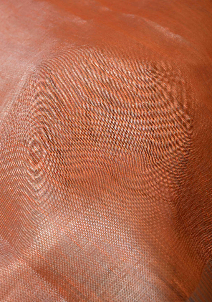 Orange Tissue Linen Saree with Silver Zari Border