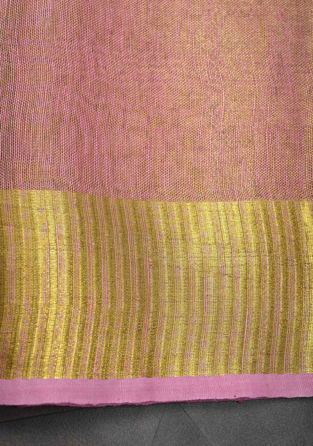 Light Pink Tissue Linen Saree With Zari Border