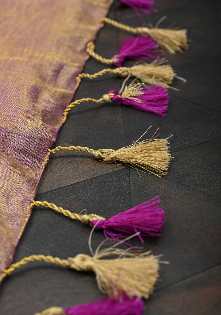 Lavender Tissue Linen Saree with Contrast Zari Border