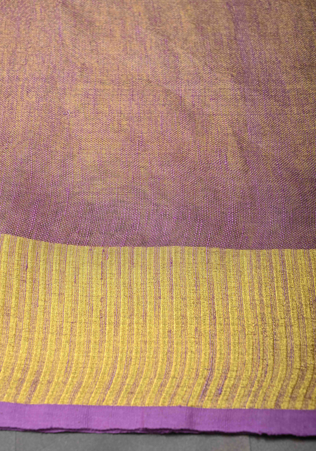 Lavender Tissue Linen Saree with Contrast Zari Border