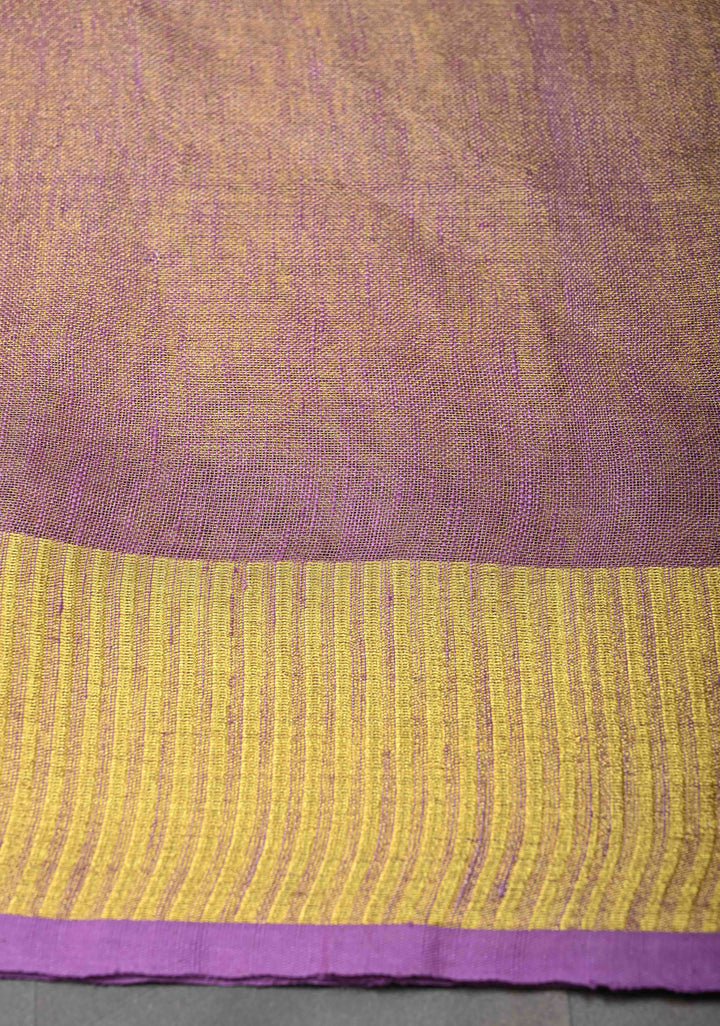 Lavender Tissue Linen Saree with Contrast Zari Border