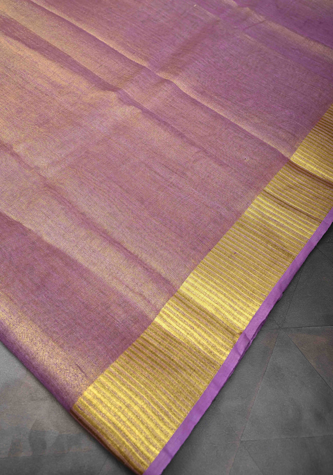 Lavender Tissue Linen Saree with Contrast Zari Border