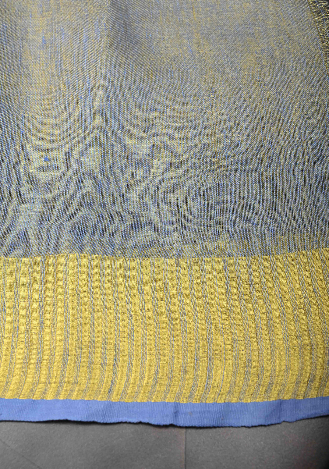 Heather Blue Gold Tissue Linen Saree with Zari Border