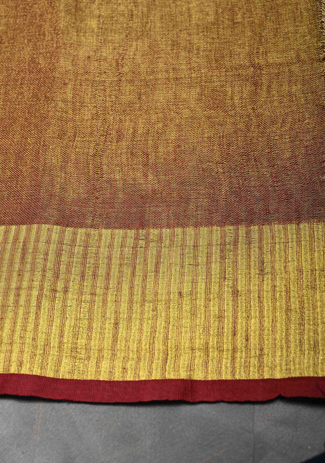 Maroon Tissue Linen Saree with Zari Border