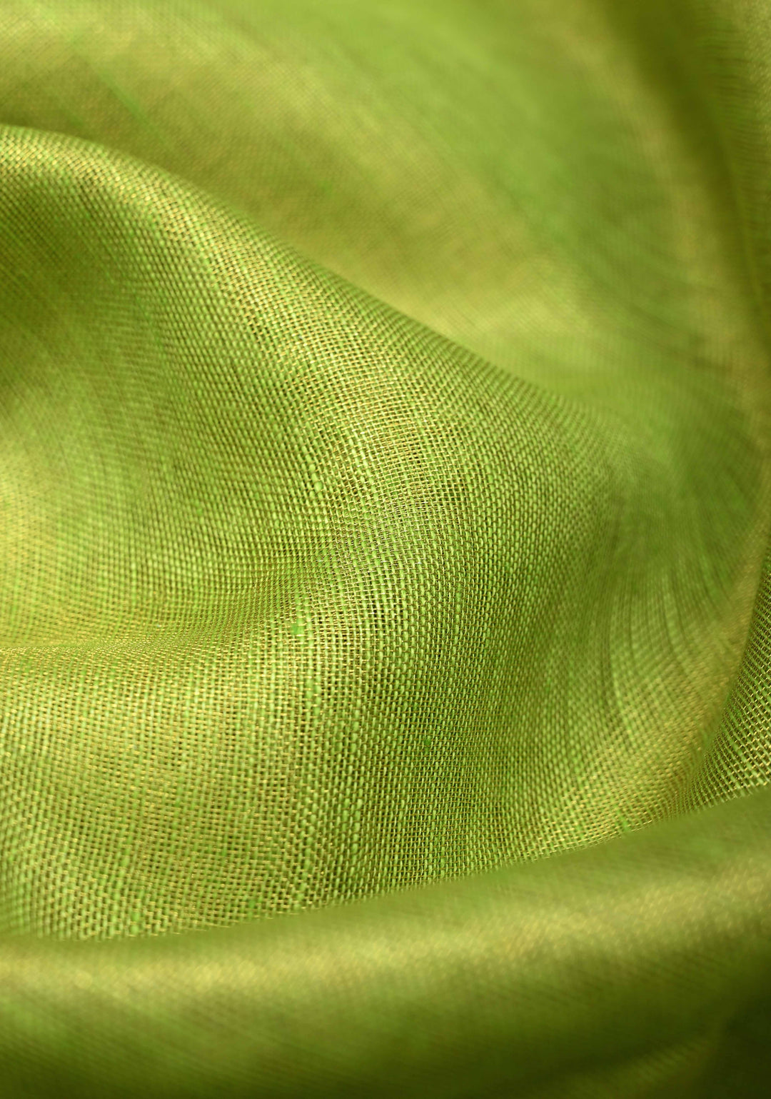 Lime Green Tissue Linen Saree with Contrast Zari Border