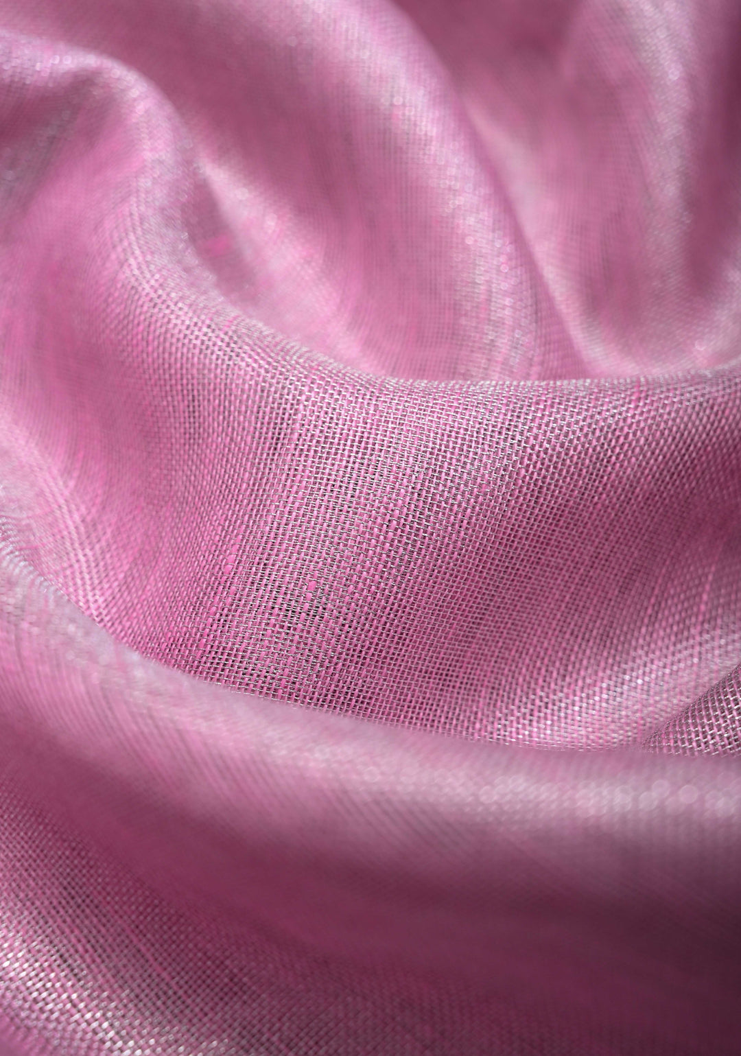 Pink Tissue Linen Saree With Silver Zari Border