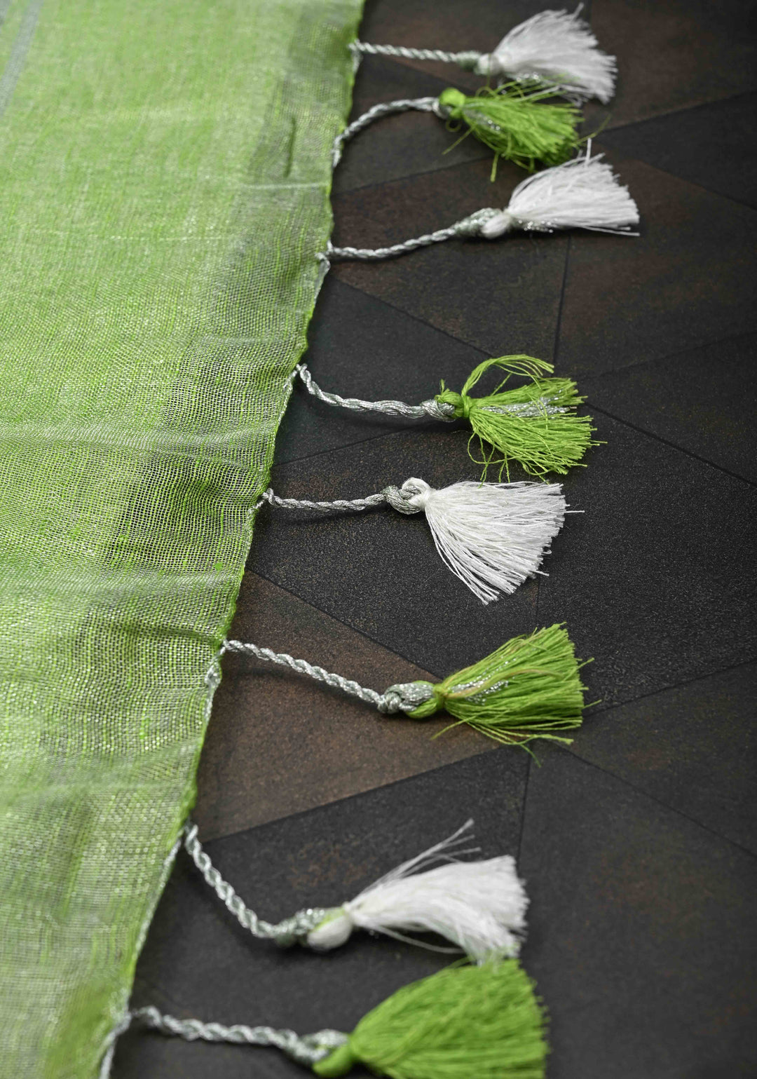 Light Green Tissue Linen Saree With Silver Zari Border