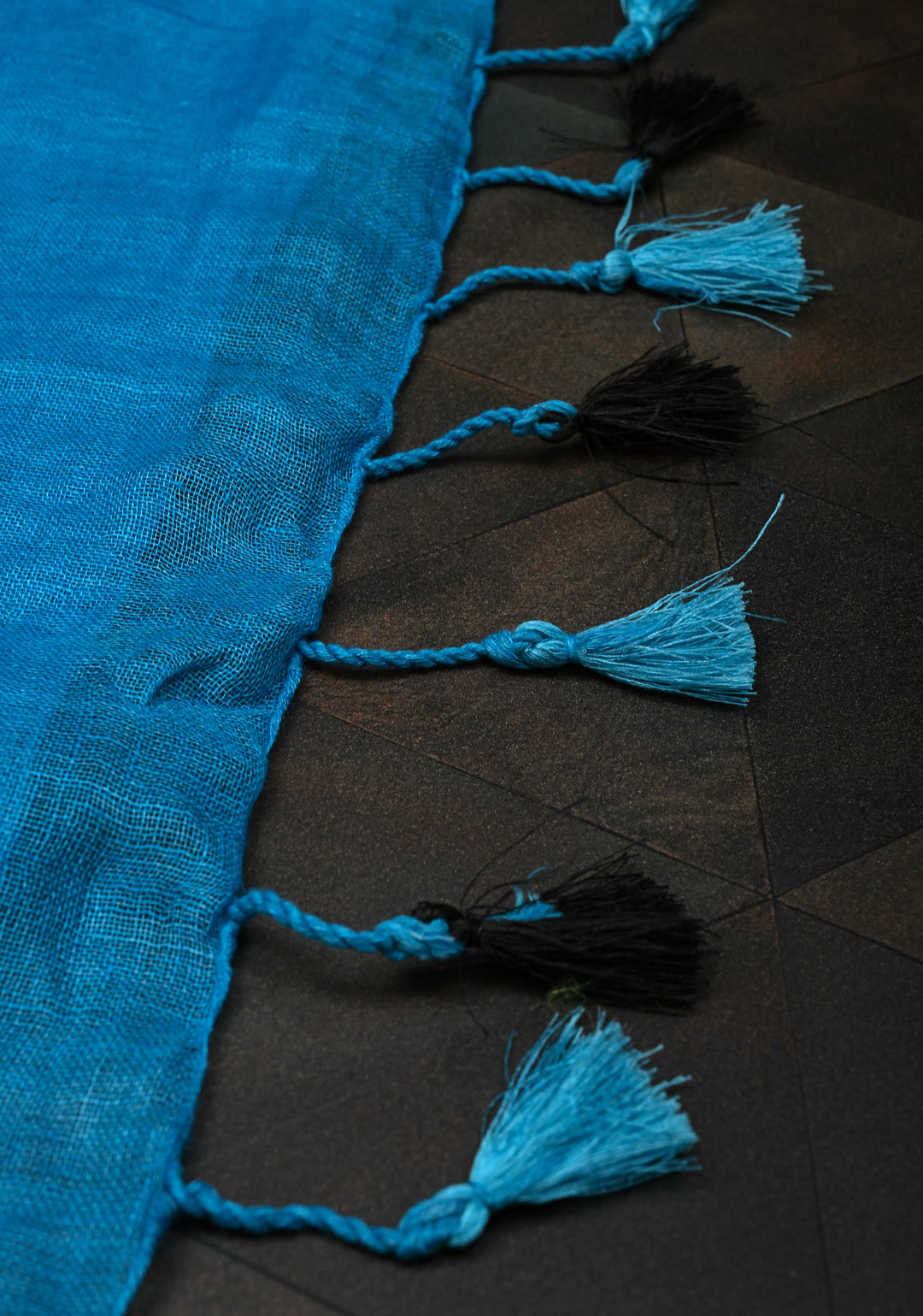 Cricket Set Theme : Blue Pure Linen by Linen Saree with Embroidery and Zari Border