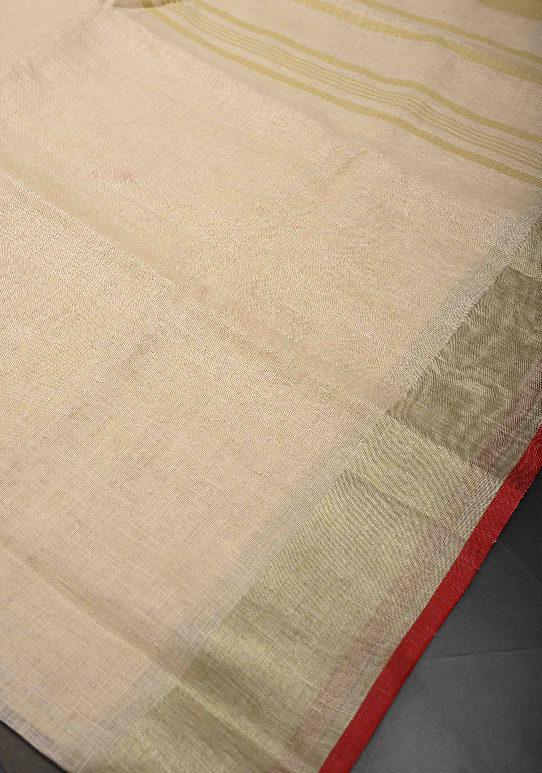 Cream Linen by Linen Saree with Zari Border and Contrast Blouse Piece