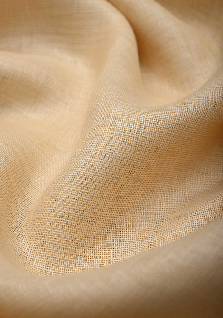 Cream Linen by Linen Saree with Zari Border and Contrast Blouse Piece