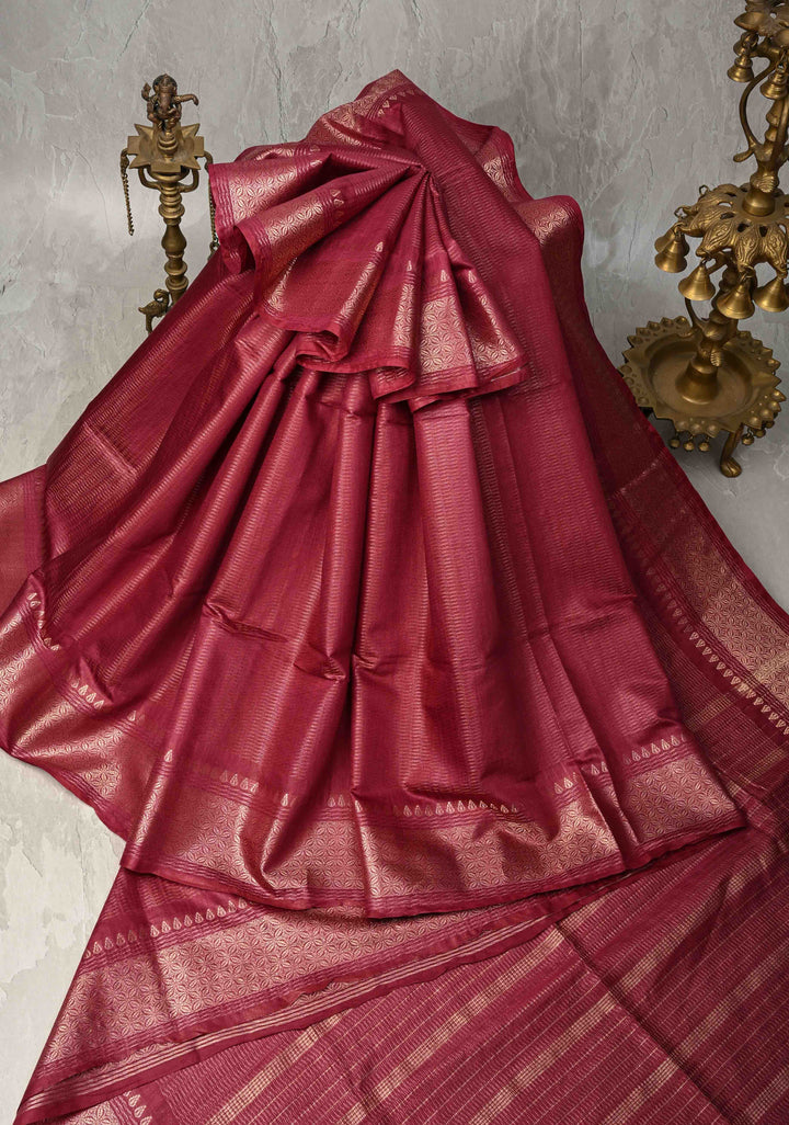 Magenta Semi Tussar Tissue Silk Saree with Zari Border