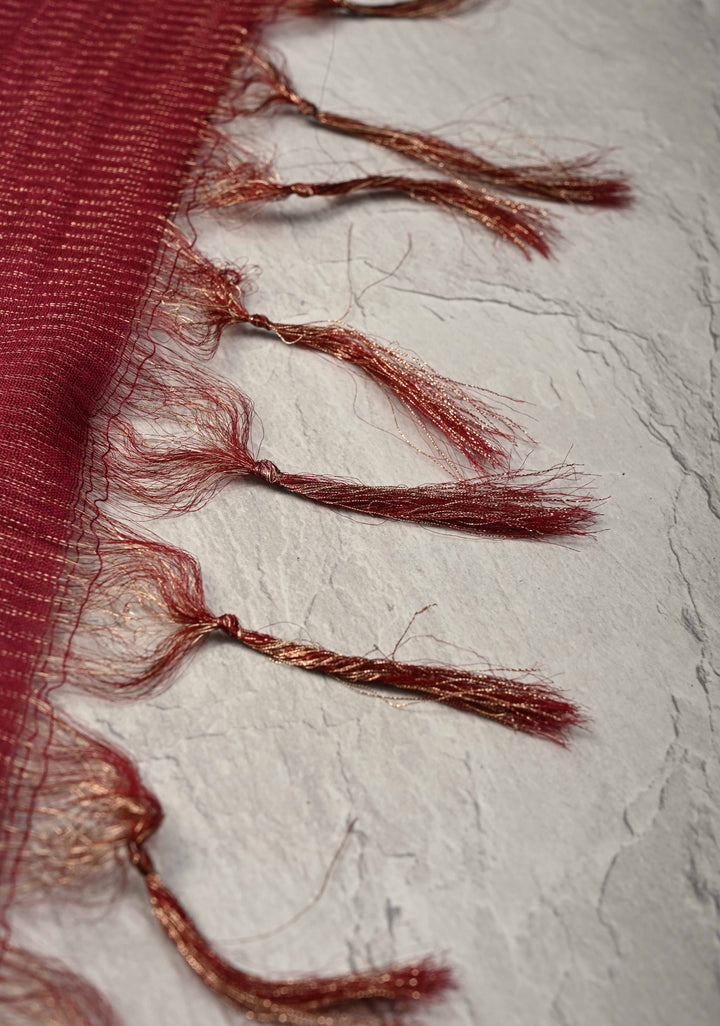 Magenta Semi Tussar Tissue Silk Saree with Zari Border