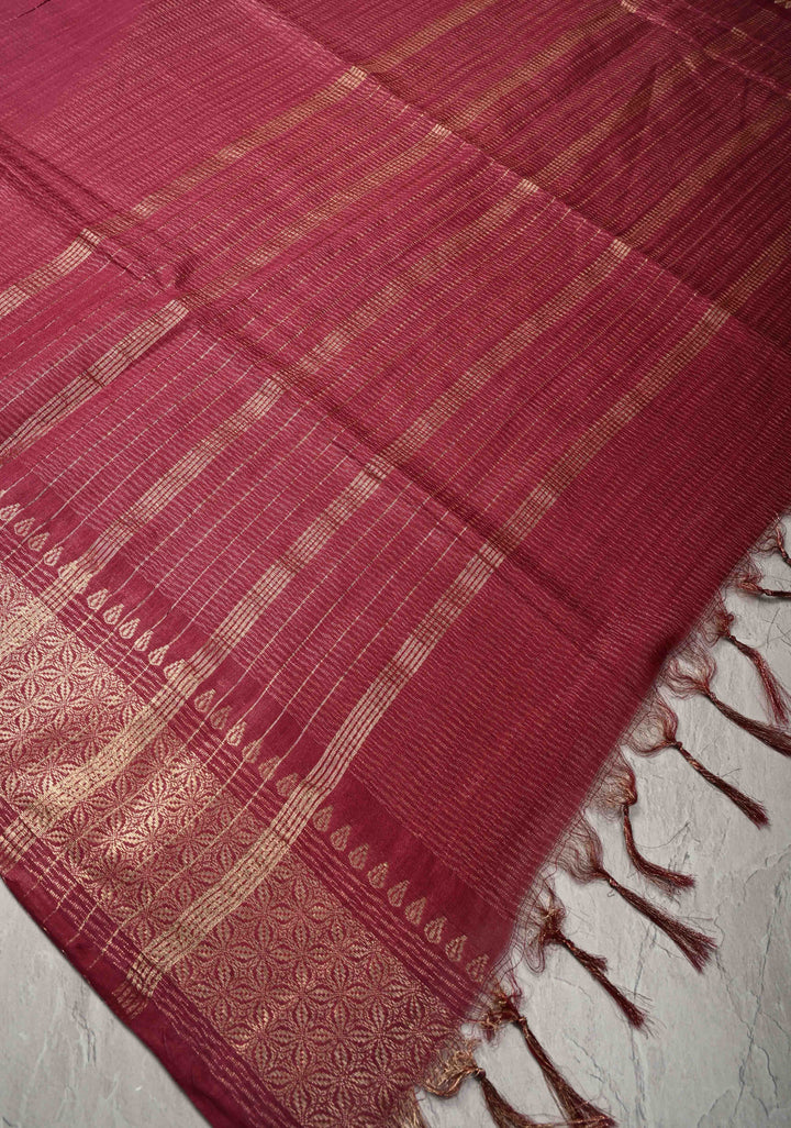 Magenta Semi Tussar Tissue Silk Saree with Zari Border