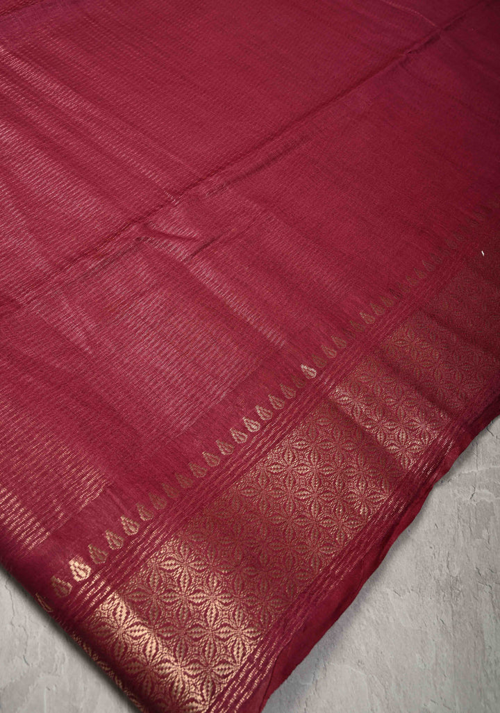 Magenta Semi Tussar Tissue Silk Saree with Zari Border