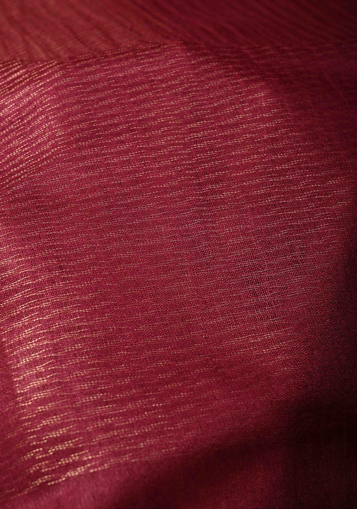 Magenta Semi Tussar Tissue Silk Saree with Zari Border