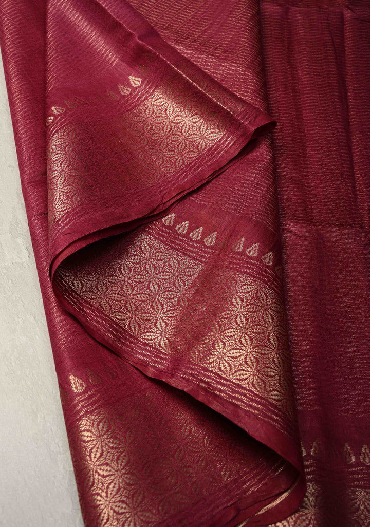 Magenta Semi Tussar Tissue Silk Saree with Zari Border