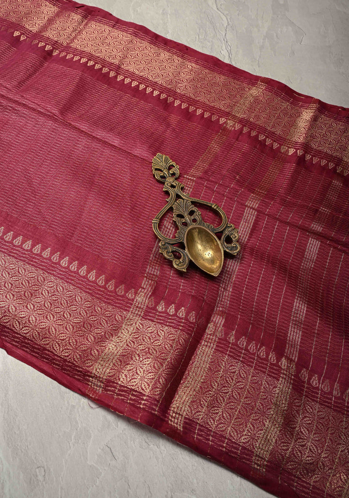 Magenta Semi Tussar Tissue Silk Saree with Zari Border