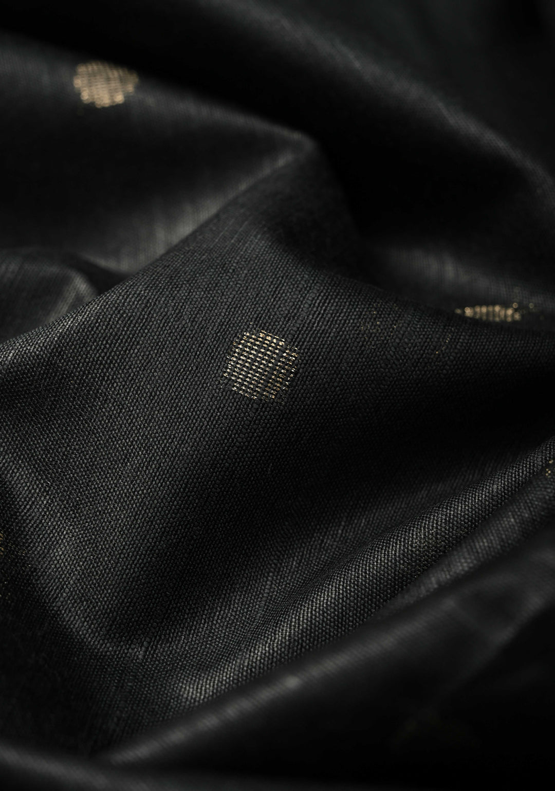 Black Semi Tussar Tissue Silk Saree with Polka Zari Buttis and Zari Border