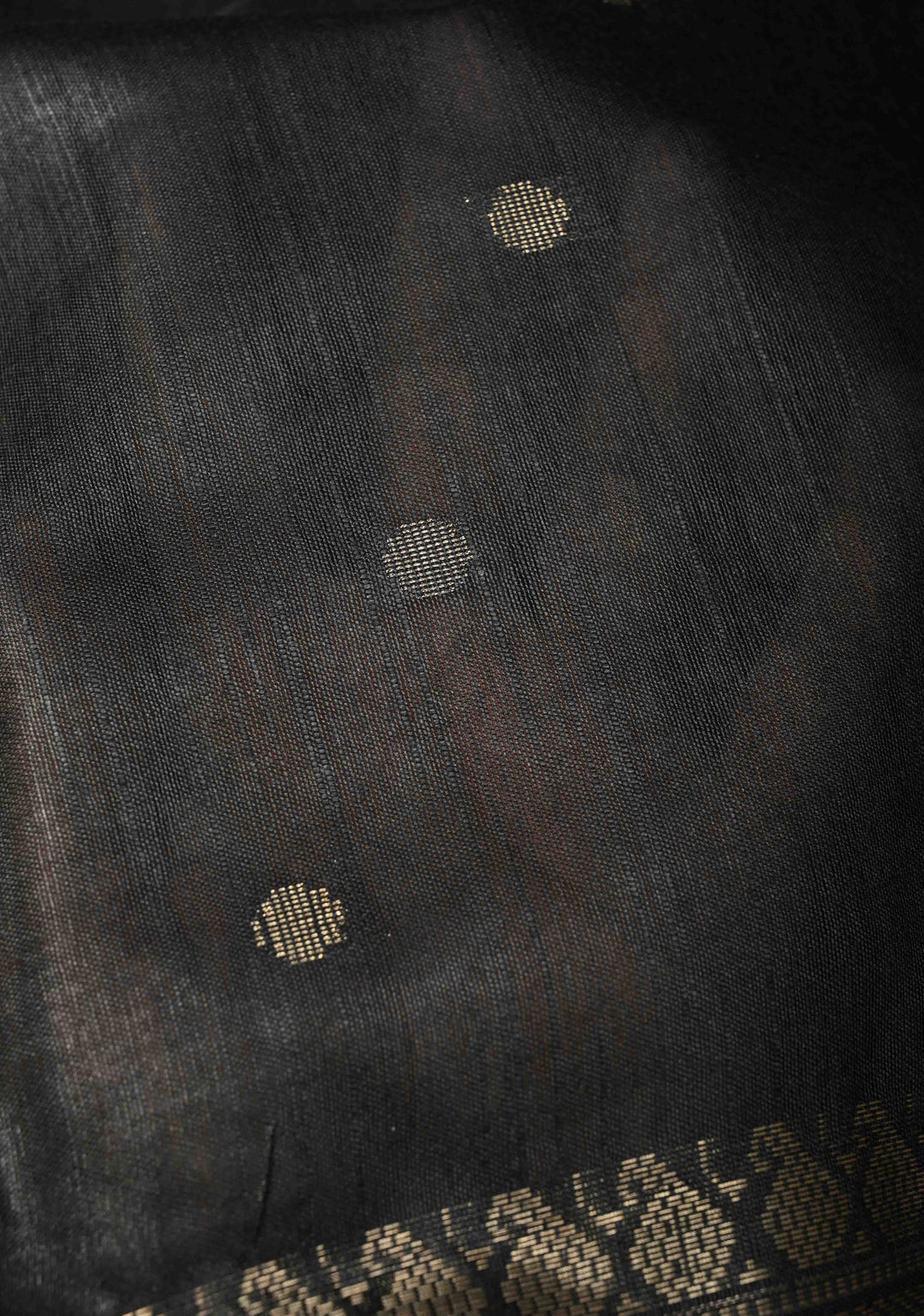 Black Semi Tussar Tissue Silk Saree with Polka Zari Buttis and Zari Border