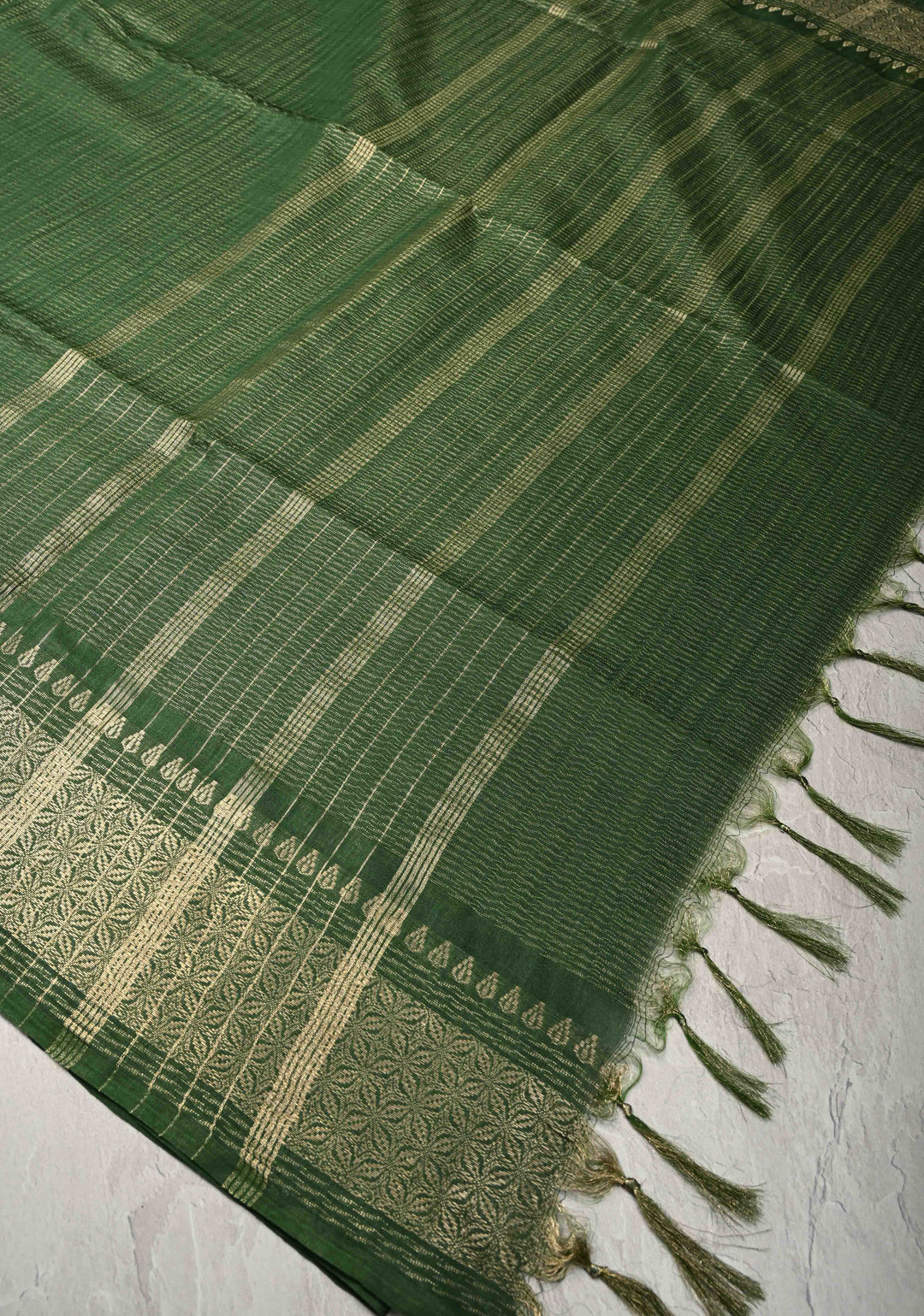 Forest Green Semi Tussar Tissue Silk Saree with Zari Border