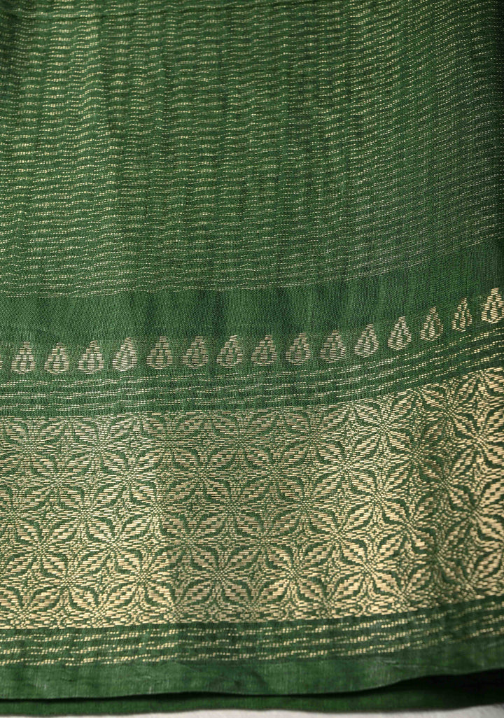 Forest Green Semi Tussar Tissue Silk Saree with Zari Border
