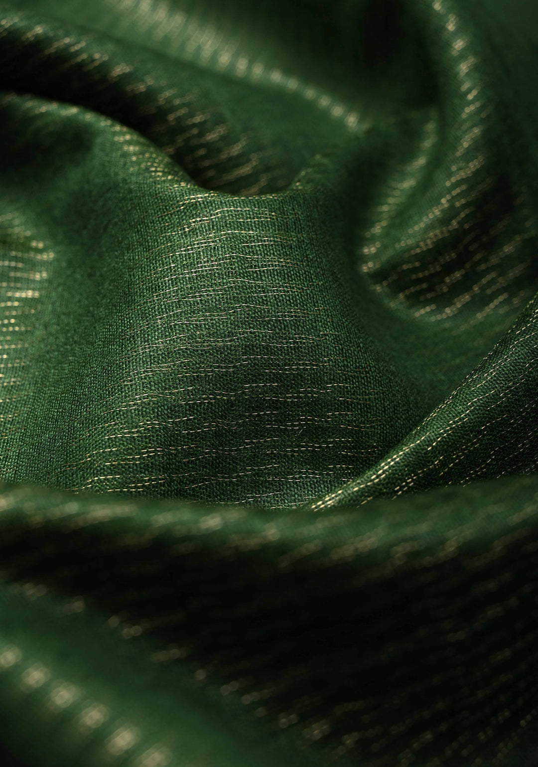 Forest Green Semi Tussar Tissue Silk Saree with Zari Border