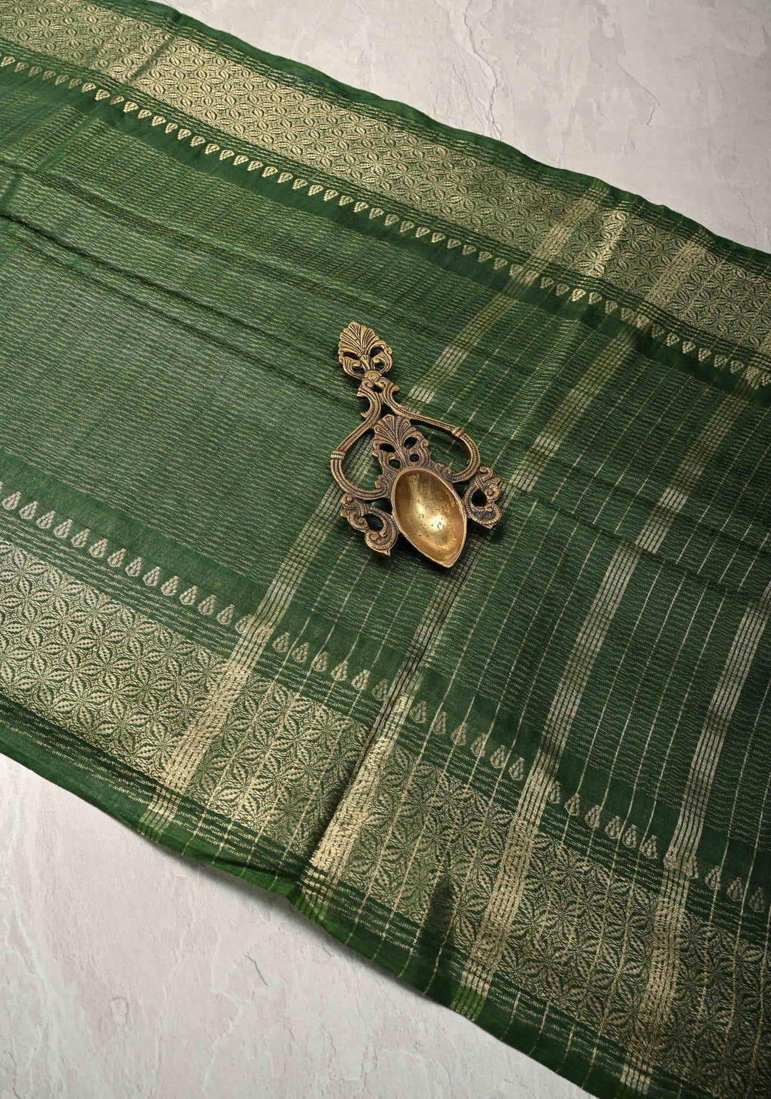 Forest Green Semi Tussar Tissue Silk Saree with Zari Border