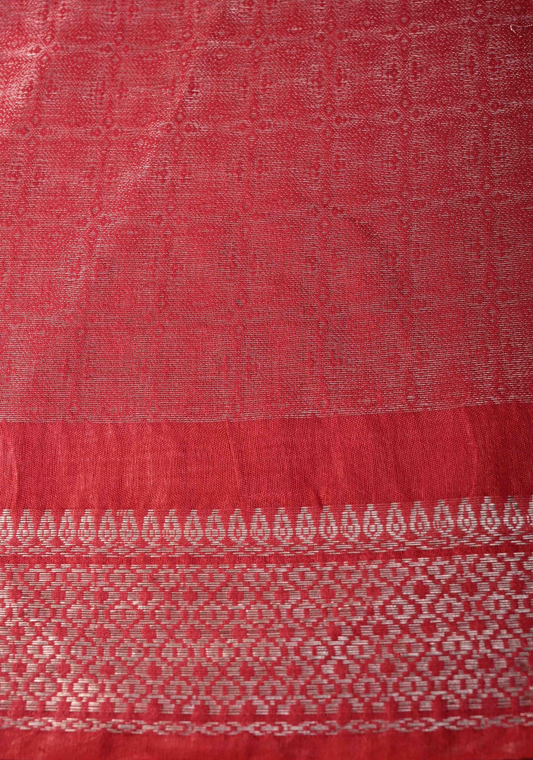 Watermelon Pink Semi Tussar Tissue Silk Saree with Zari Border