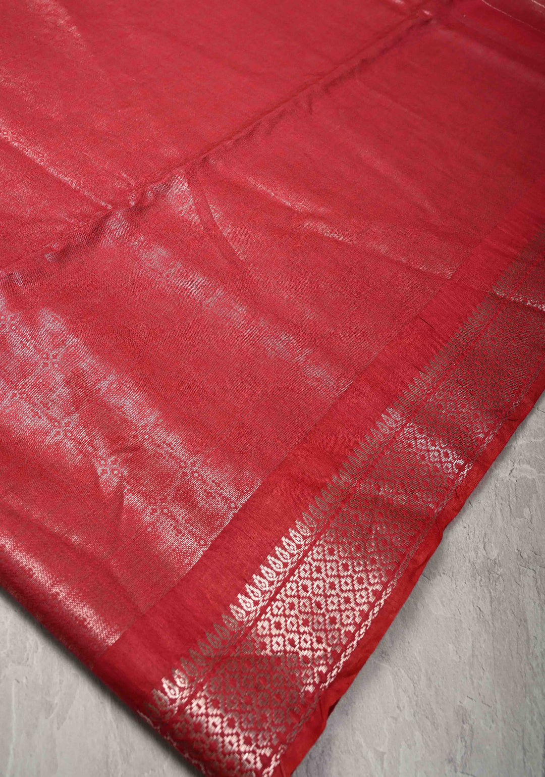 Watermelon Pink Semi Tussar Tissue Silk Saree with Zari Border