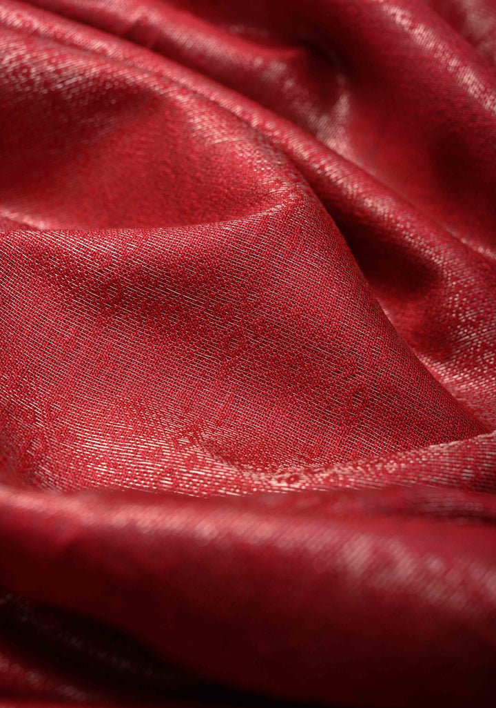 Watermelon Pink Semi Tussar Tissue Silk Saree with Zari Border