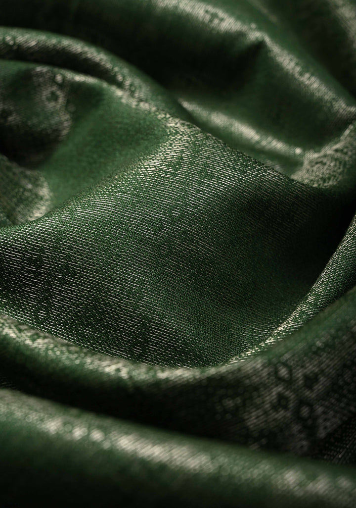 Dark Green Semi Tussar Tissue Silk Saree with Zari Border