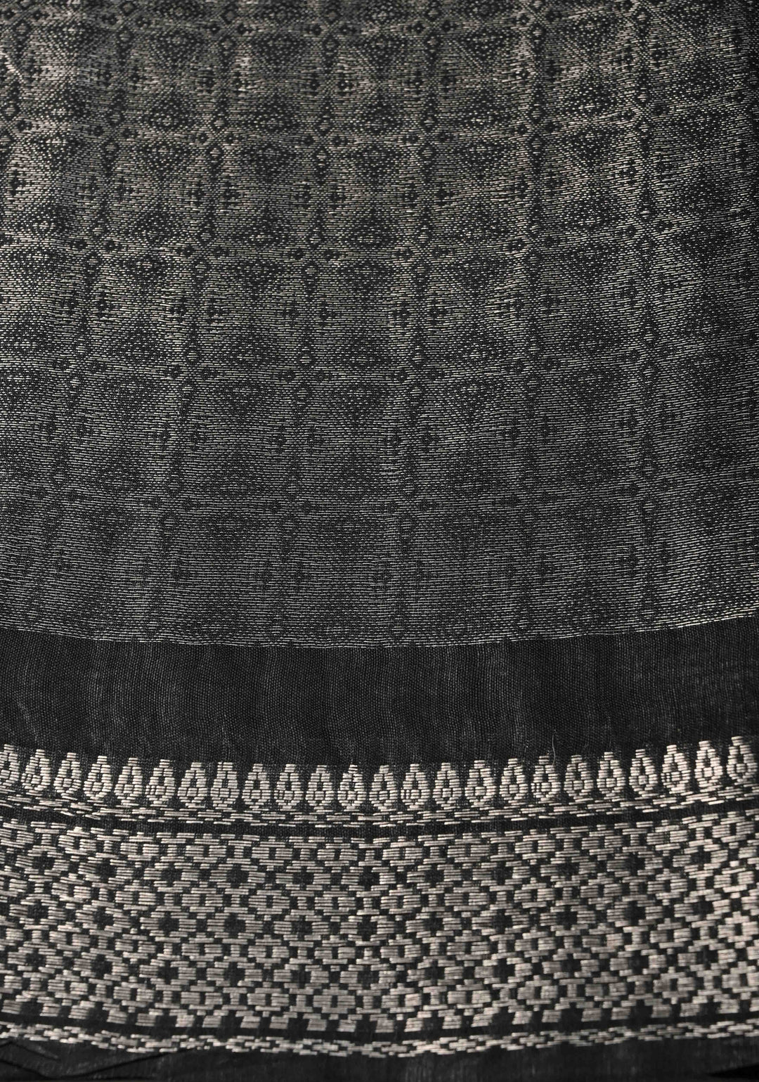 Black Semi Tussar Silver Tissue Silk Saree with Zari Border