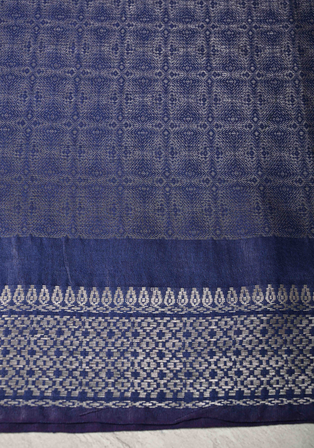 Navy Blue Semi Tussar Silver Tissue Silk Saree with Zari Border