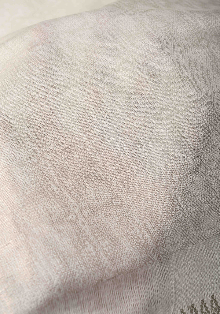 White Semi Tussar Tissue Silk Saree with Zari Border