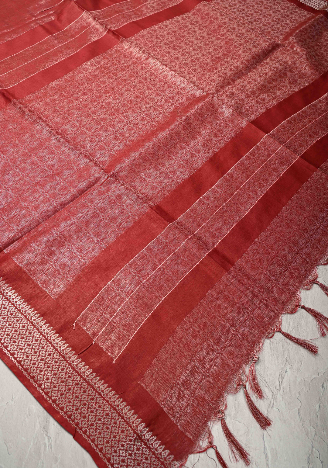 Maroon Semi Tussar Tissue Silk Saree with Zari Border