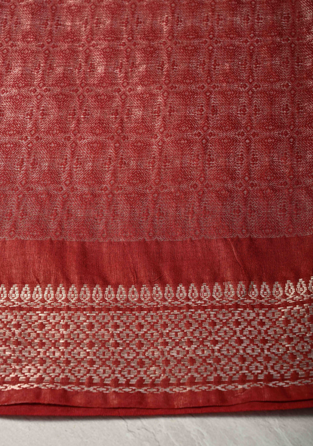 Maroon Semi Tussar Tissue Silk Saree with Zari Border