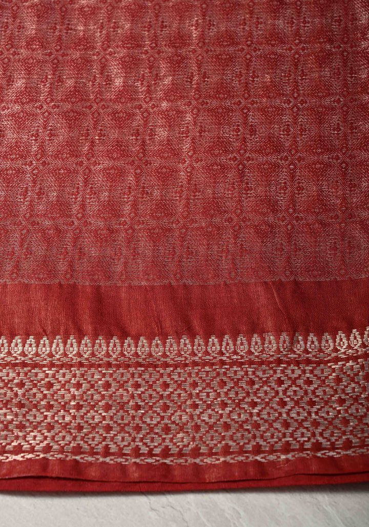 Maroon Semi Tussar Tissue Silk Saree with Zari Border
